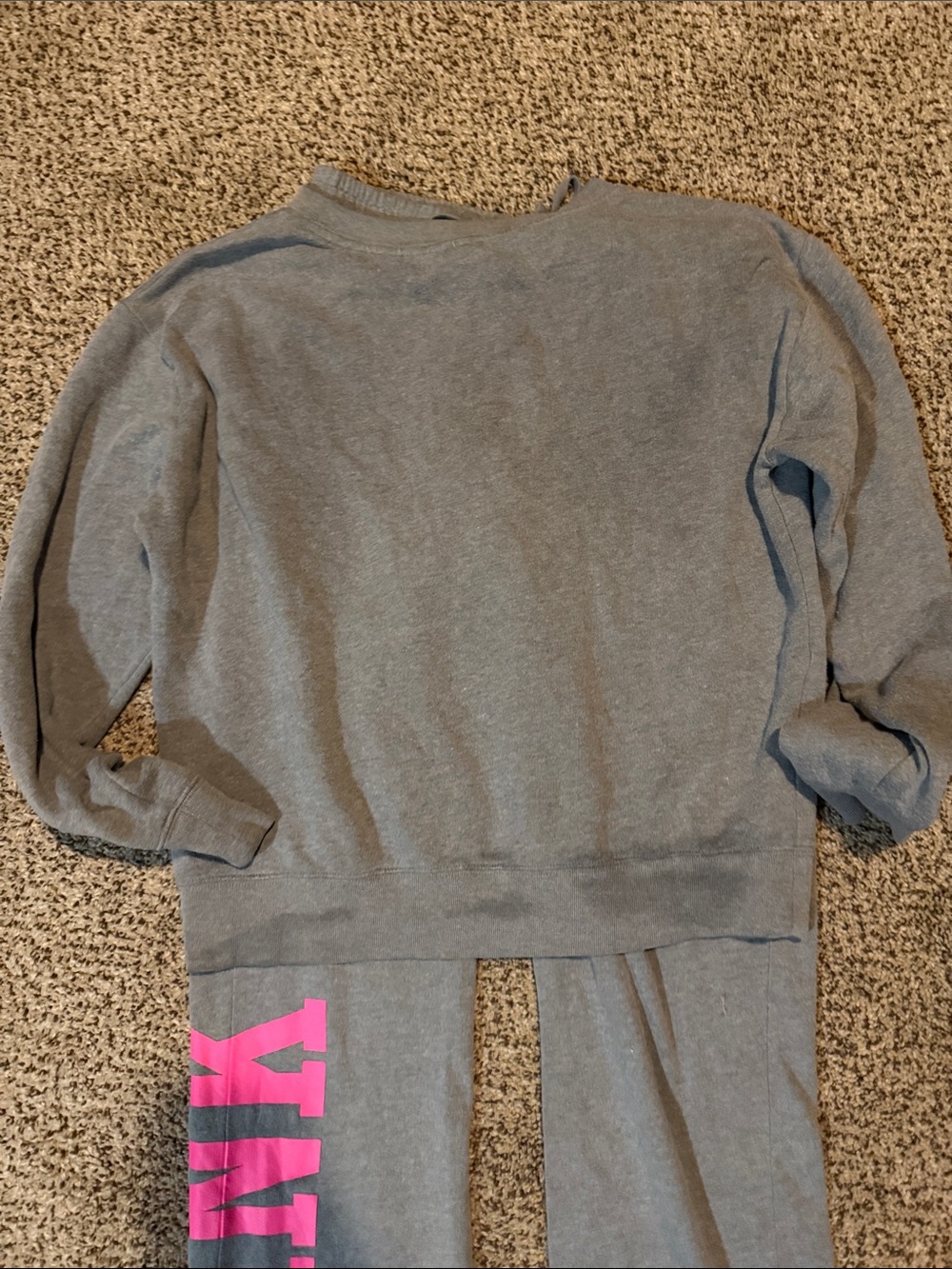 PINK Grey Crewneck Sweatshirt & Lounge Pants with Hot Pink Logo - Picture 4 of 7